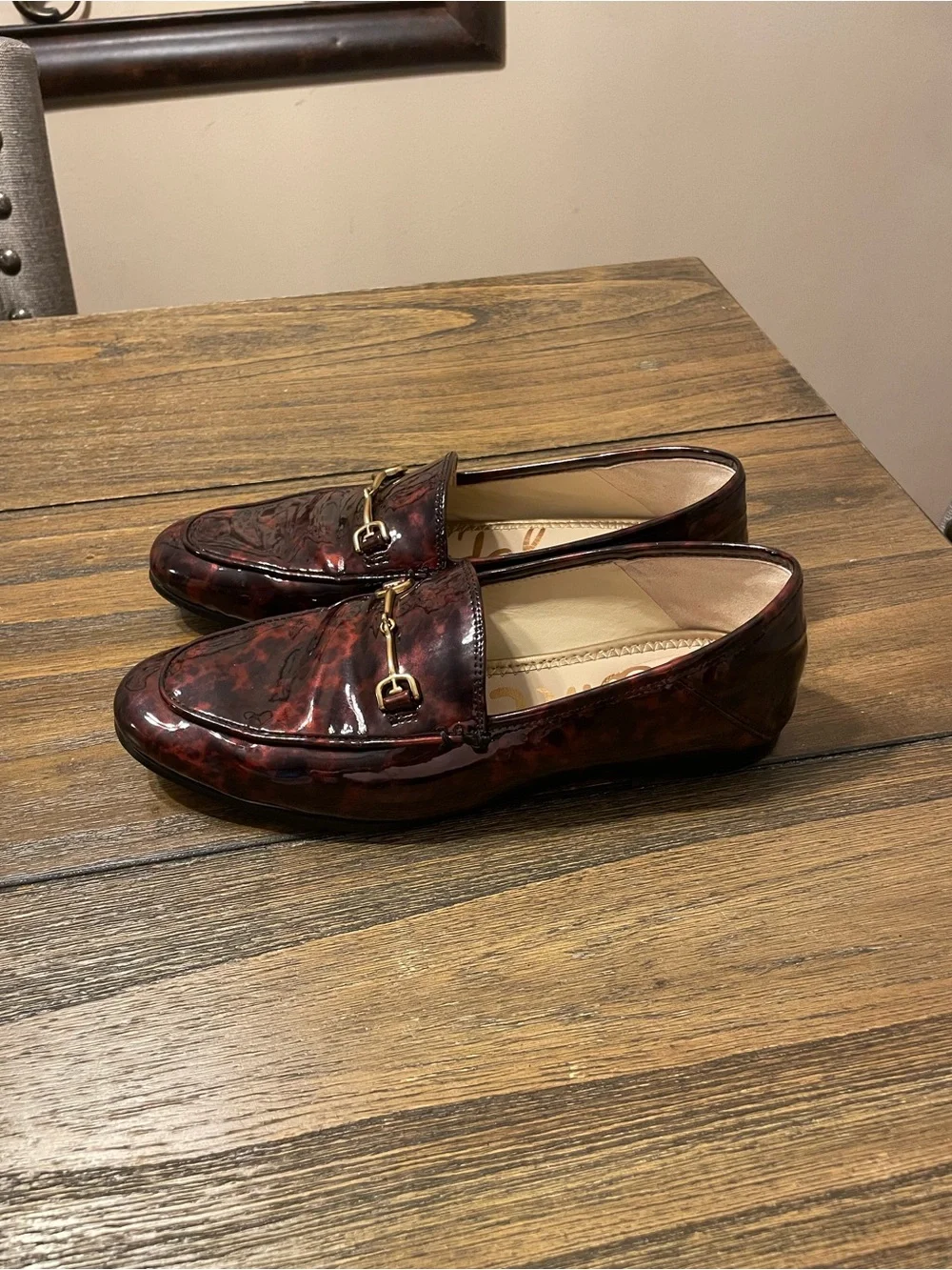Sam Edelman Loraine Oxblood Tortoiseshell Horsebit Loafers Size 6.5 Old Money - Picture 6 of 12